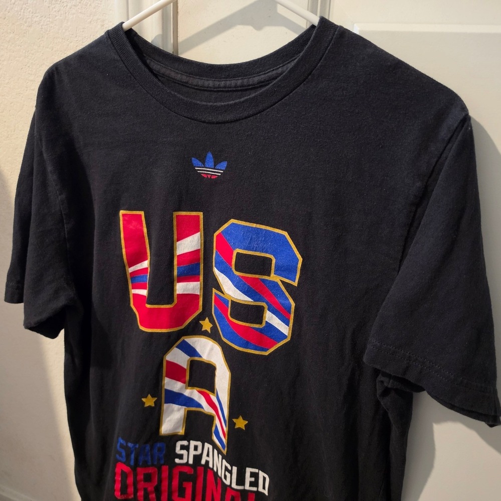 Adidas Originals Mens USA Star Spangled Graphic T-Shirt Black Medium Trefoil
